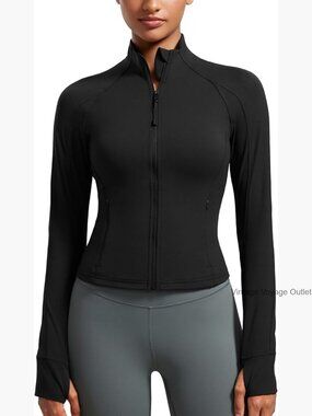 Slim Fit Cropped Athletic Jacket with Thumbholes and Hidden Pockets